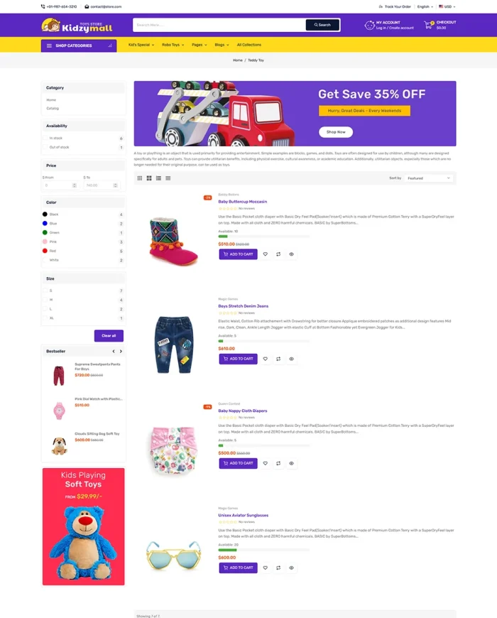 KidzyMall - Kids, Toys and Games Theme for Shopify 2.0 Website stores