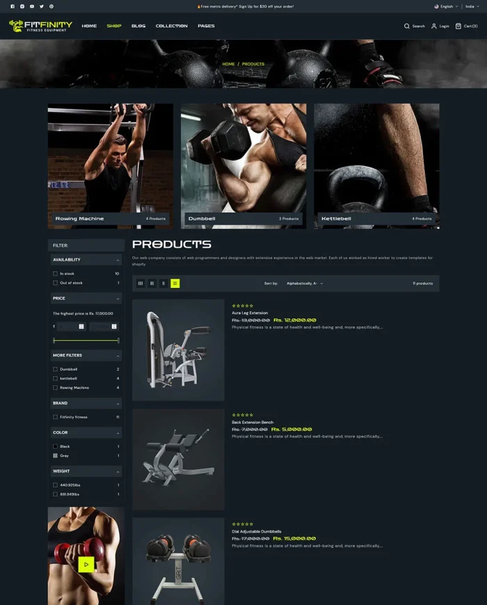 Fitfinity - Body Fitness Equipment & Sports Fashion Store Shopify 2.0 Responsive Theme