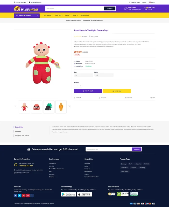 KidzyMall - Kids, Toys and Games Theme for Shopify 2.0 Website stores