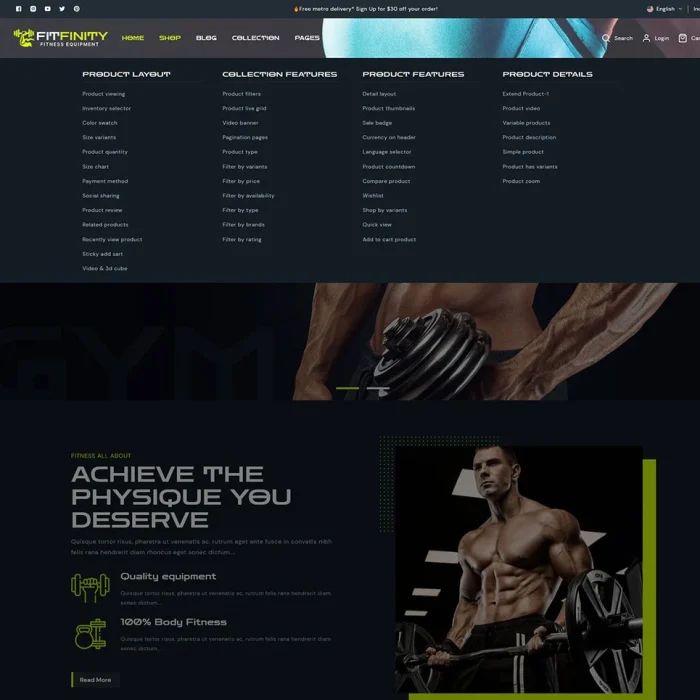 Fitfinity - Body Fitness Equipment & Sports Fashion Store Shopify 2.0 Responsive Theme