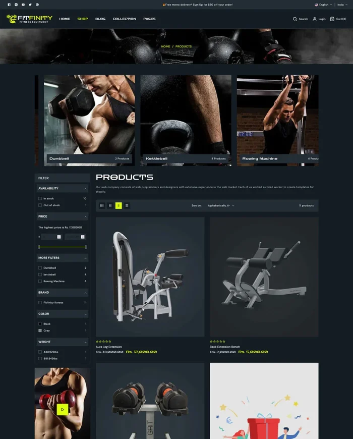 Fitfinity - Body Fitness Equipment & Sports Fashion Store Shopify 2.0 Responsive Theme