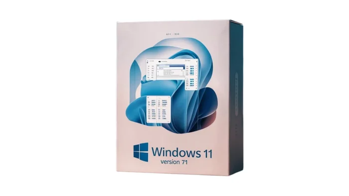 Windows 11 V71, a box with windows 11 inside and a windows logo on it