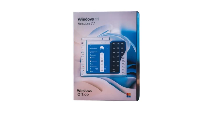 Windows 11 V77, a microsoft laptop box that is showing the windows logo