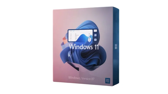 Windows 11 V87, the front and back of the box for windows 11