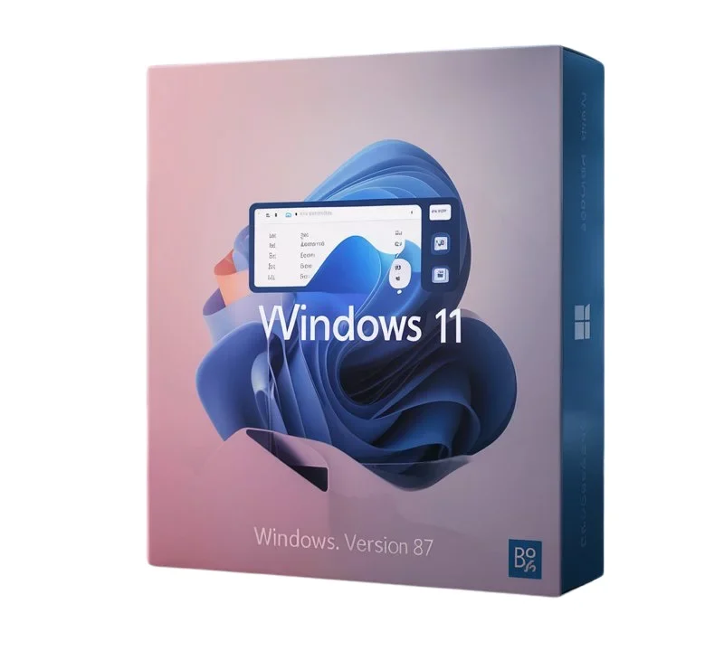 Windows 11 V87, the front and back of the box for windows 11