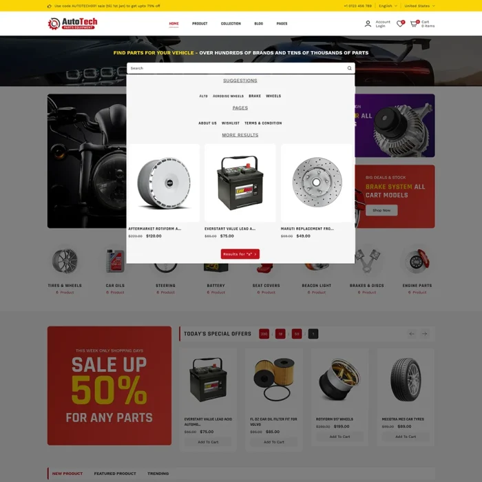 Autotech - Automotive Car & Spare Parts Mega Store Multipurpose Shopify 2.0 Responsive Theme