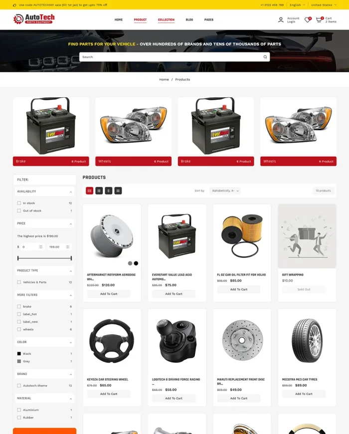 Autotech - Automotive Car & Spare Parts Mega Store Multipurpose Shopify 2.0 Responsive Theme