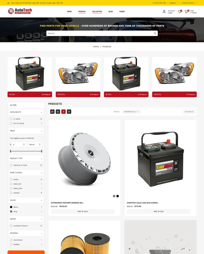 Autotech - Automotive Car & Spare Parts Mega Store Multipurpose Shopify 2.0 Responsive Theme