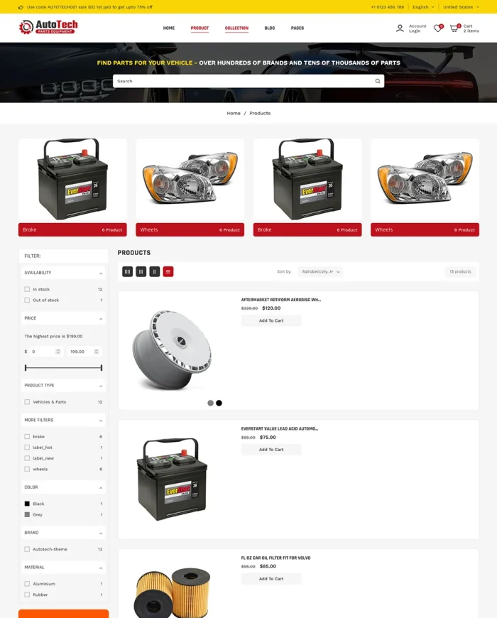 Autotech - Automotive Car & Spare Parts Mega Store Multipurpose Shopify 2.0 Responsive Theme