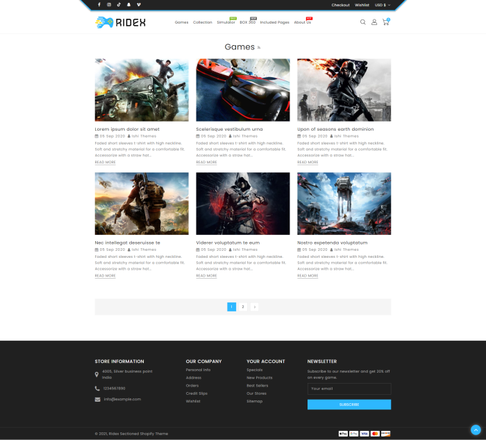 Ridex Game Store Shopify Theme