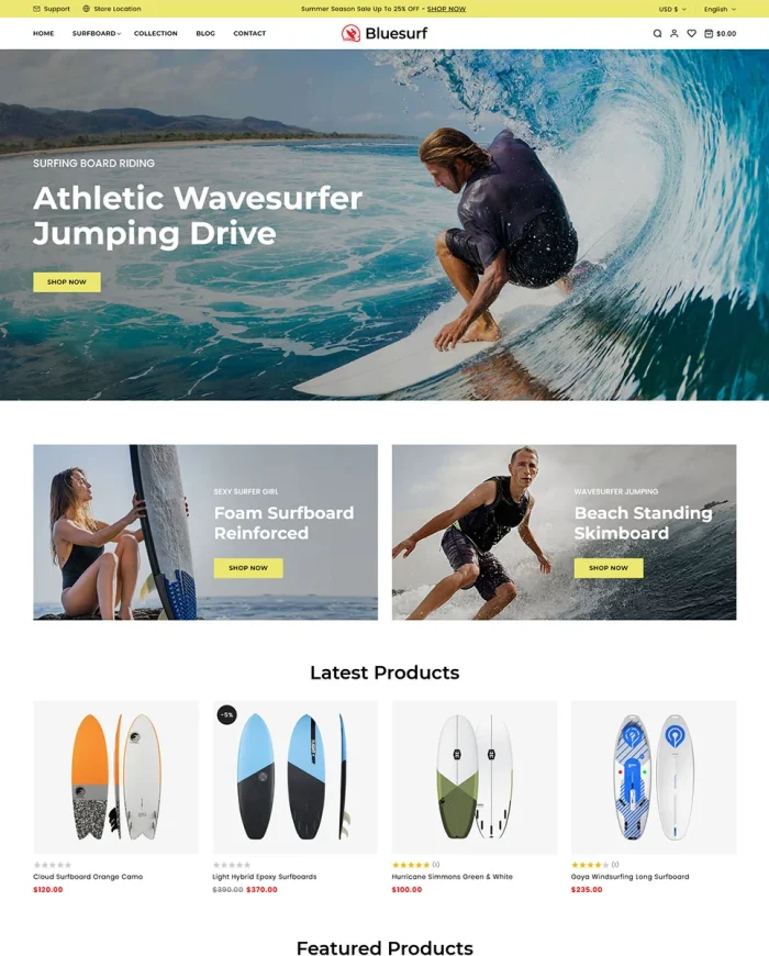 Bluesurf - Surfing Board & Water Sports Store Shopify 2.0 Responsive Theme