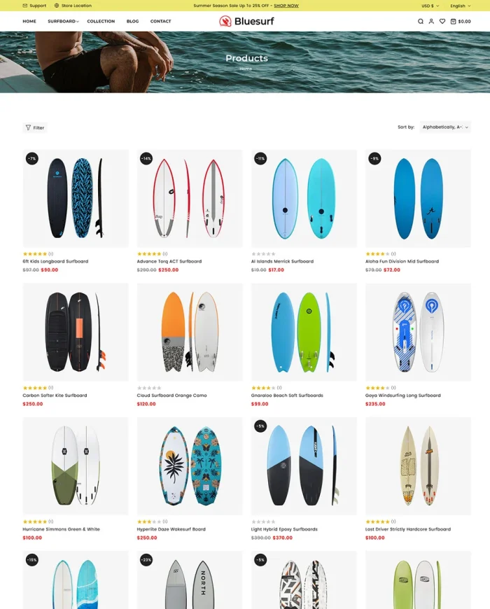 Bluesurf - Surfing Board & Water Sports Store Shopify 2.0 Responsive Theme