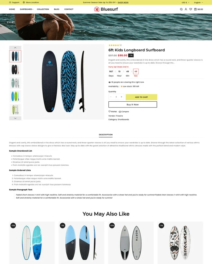 Bluesurf - Surfing Board & Water Sports Store Shopify 2.0 Responsive Theme