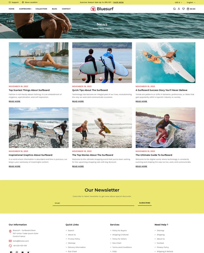 Bluesurf - Surfing Board & Water Sports Store Shopify 2.0 Responsive Theme