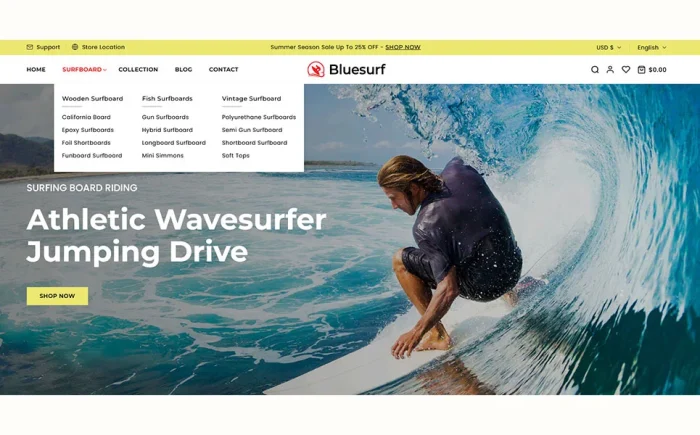 Bluesurf - Surfing Board & Water Sports Store Shopify 2.0 Responsive Theme