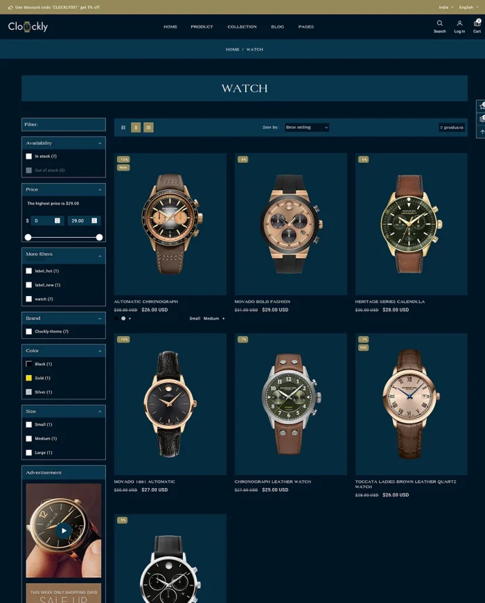 Clockly - Smart Watch Store & Minimal Fashion Shopify 2.0 Responsive Theme