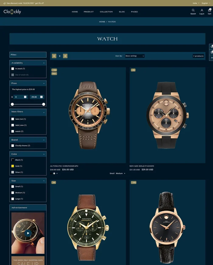 Clockly - Smart Watch Store & Minimal Fashion Shopify 2.0 Responsive Theme