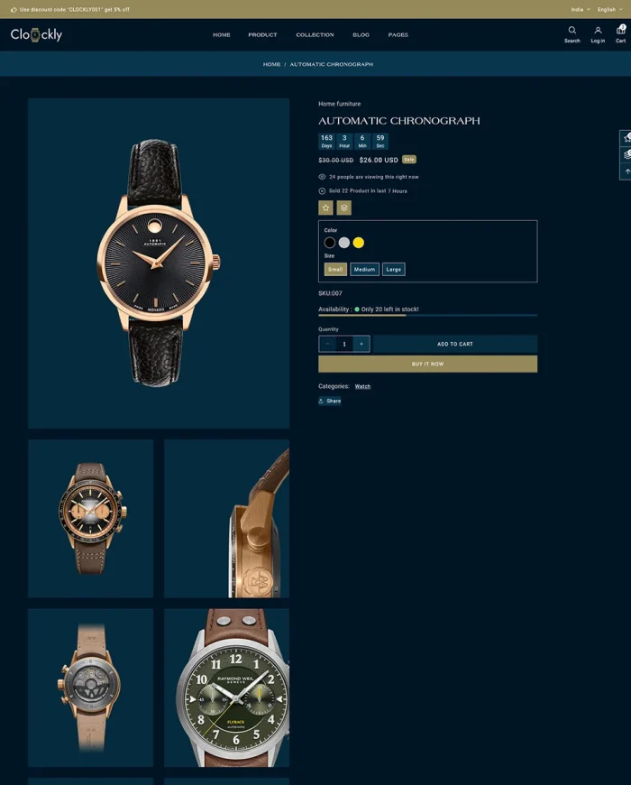 Clockly - Smart Watch Store & Minimal Fashion Shopify 2.0 Responsive Theme