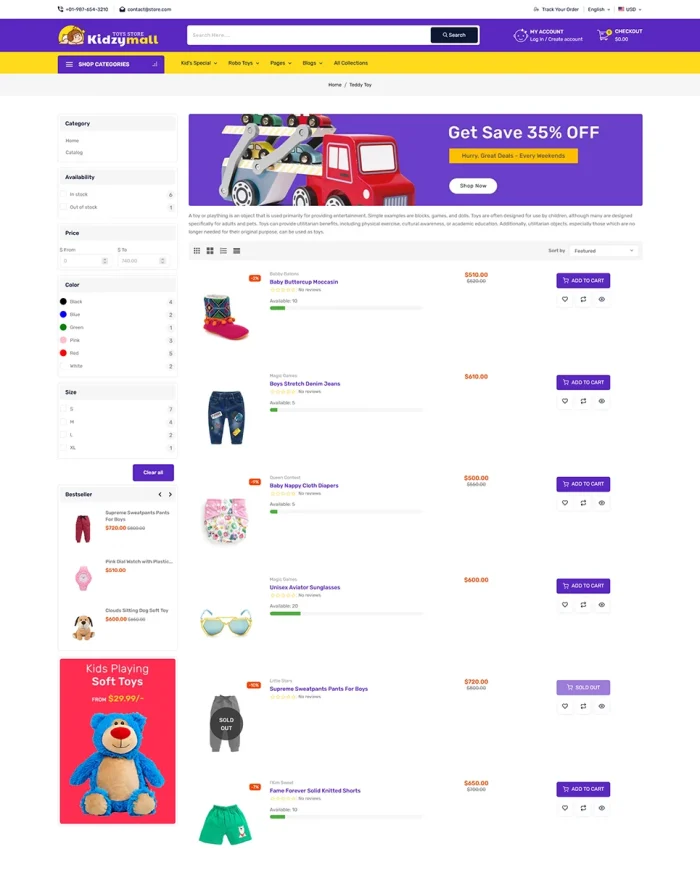 KidzyMall - Kids, Toys and Games Theme for Shopify 2.0 Website stores