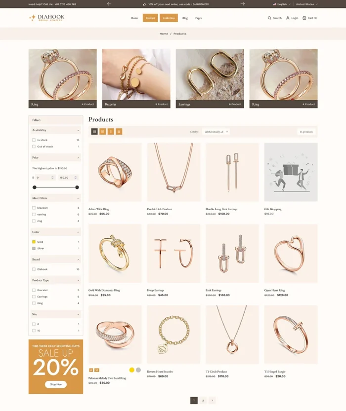 Diahook - Modern Jewelry Store Shopify 2.0 Responsive Theme