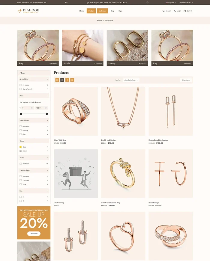 Diahook - Modern Jewelry Store Shopify 2.0 Responsive Theme