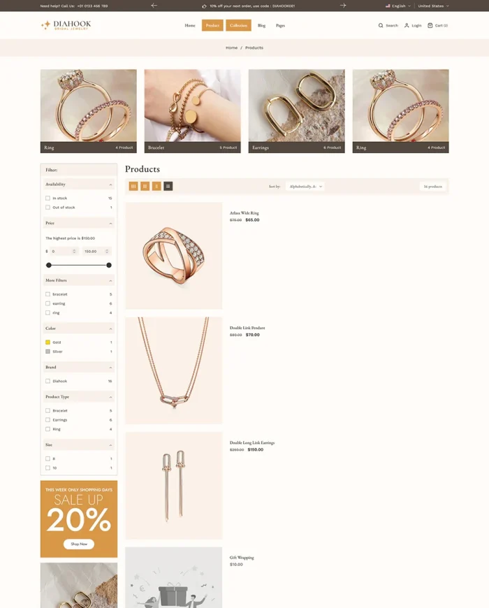 Diahook - Modern Jewelry Store Shopify 2.0 Responsive Theme