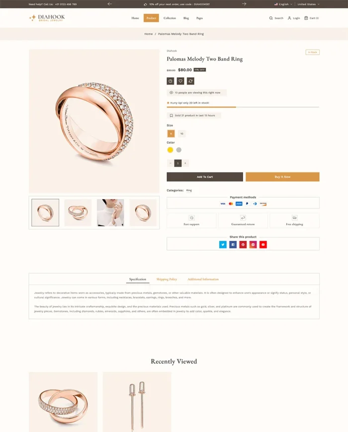 Diahook - Modern Jewelry Store Shopify 2.0 Responsive Theme