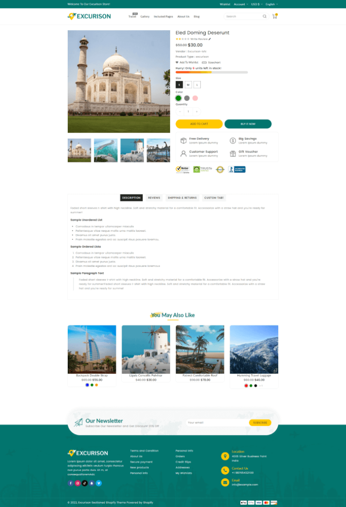 Excurison Tours and Travel Shopify Theme