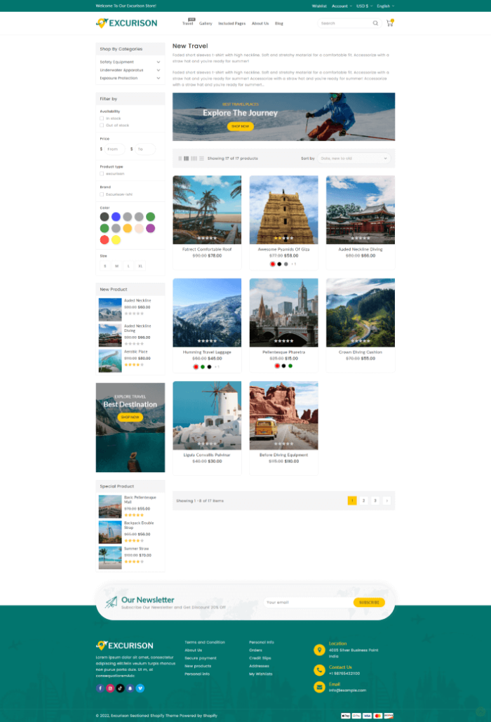 Excurison Tours and Travel Shopify Theme