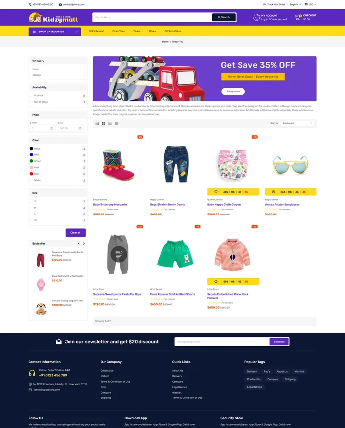 KidzyMall - Kids, Toys and Games Theme for Shopify 2.0 Website stores