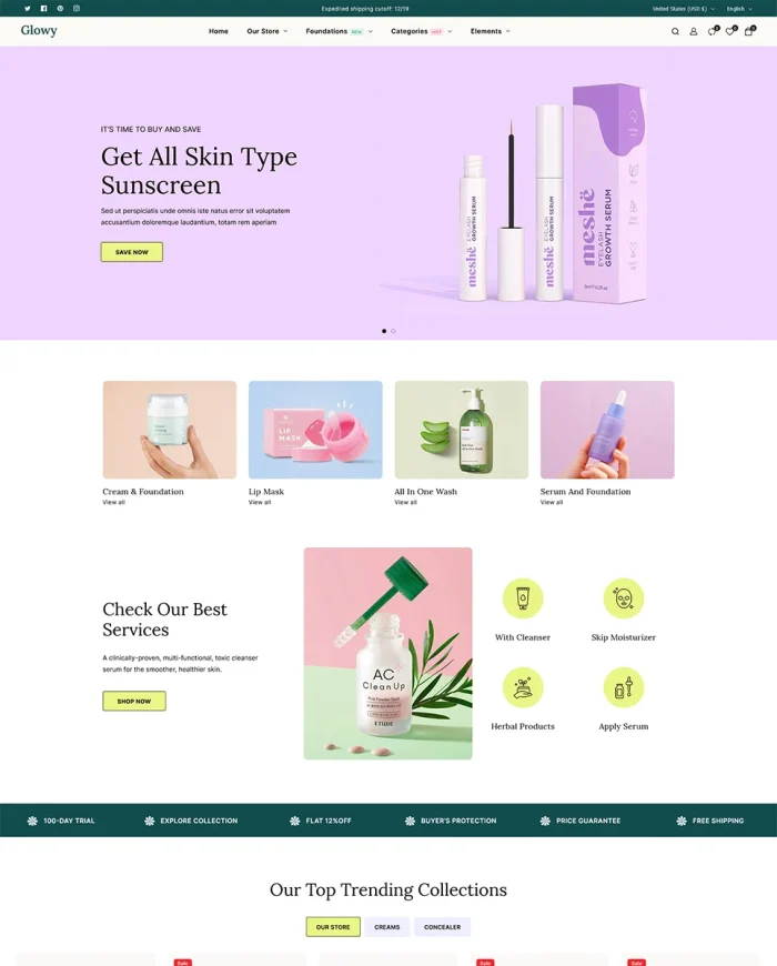 Glowy - Cosmetics and Skin Care Beauty Responsive Shopify Theme