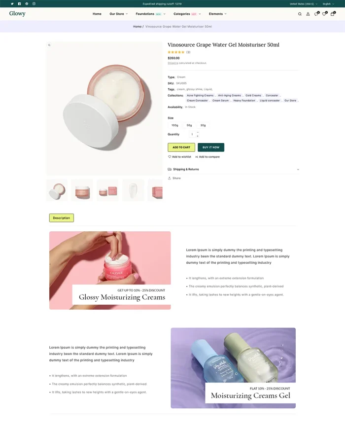 Glowy - Cosmetics and Skin Care Beauty Responsive Shopify Theme