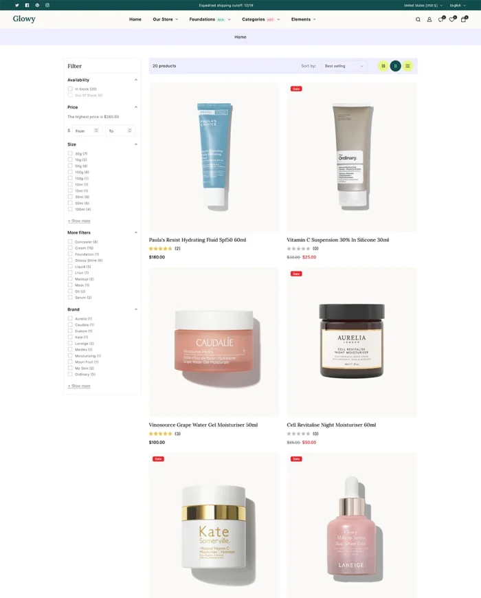 Glowy - Cosmetics and Skin Care Beauty Responsive Shopify Theme