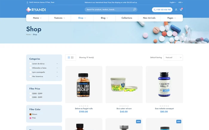 Ryandi – Medical and Pharmacy Shopify 2.0 Theme