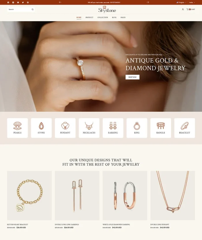 Skystone - Modern Jewelry Store Shopify 2.0 Responsive Theme