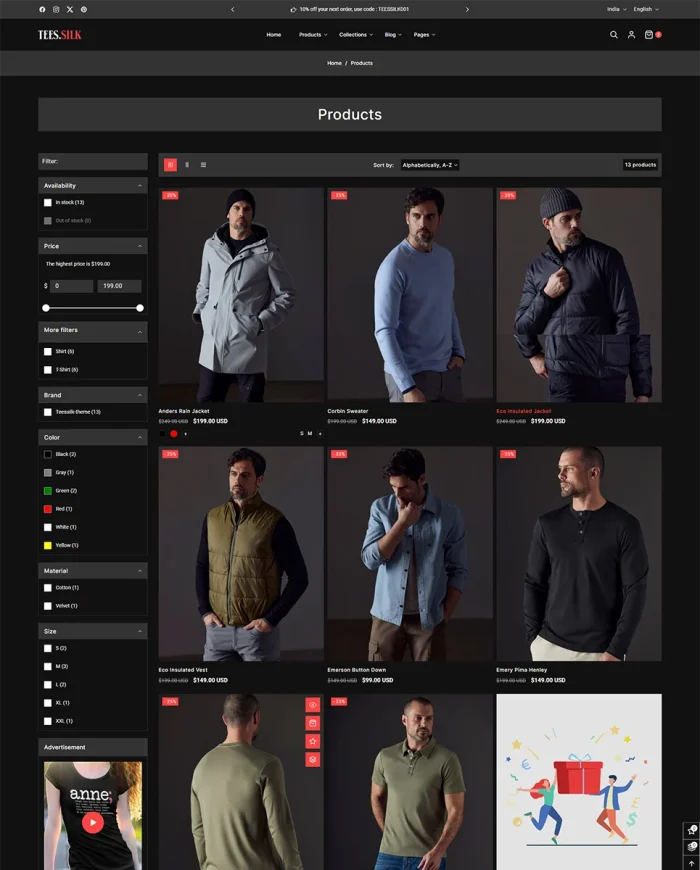 TeesSilk – T-Shirt Printing Fashion Store Multipurpose Shopify 2.0 Responsive Theme