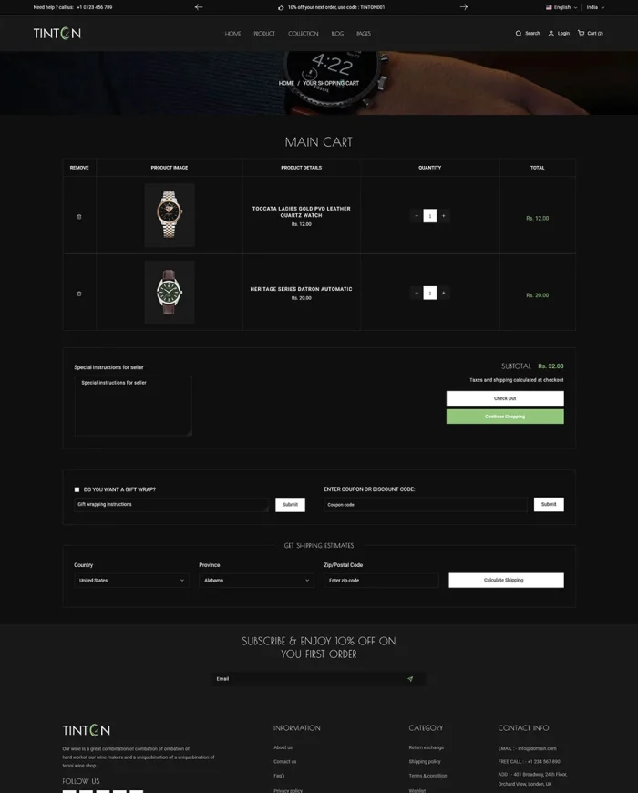 Tinton World - Premium Watch and Perfume Multipurpose Shopify 2.0 Responsive Theme